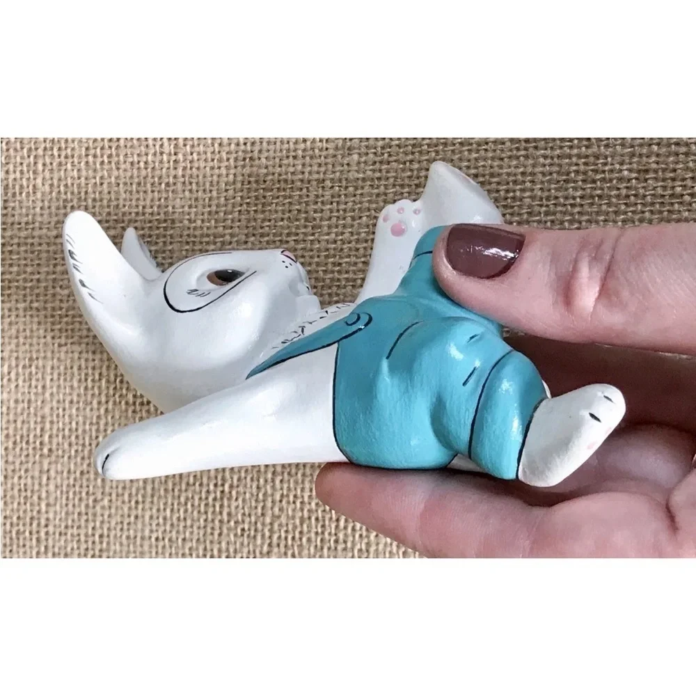 Vintage Tumbling Bunny Figurine Set Handmade Kitsch Whimsical Anthropomorphic